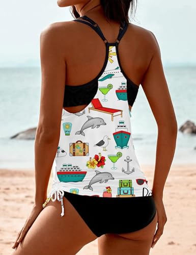 Image of SHESHOW Cowgirl Style Tankini Swimsuits for Women Scoop Neck Ruched Blouson and Bottom 2 Piece Bathing Suits S-XXL