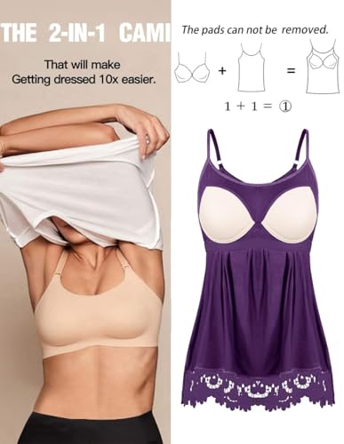 Image of Camisoles for Women with Built in Bra Adjustable Strap Tank Tops Cami Sleeveless Summer Tops for Workout Sleeping Traveling