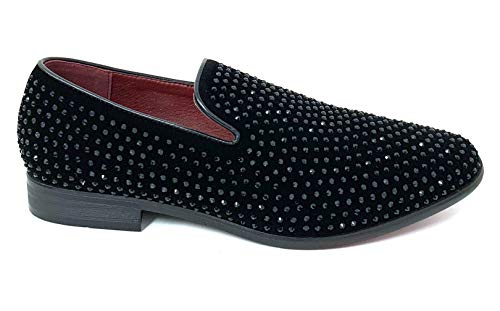 G4U-Alberto Fellini Men's Dress Shoes Rhinestone Loafers Stage Tuxedo Fashion Glitter, 10 Black2