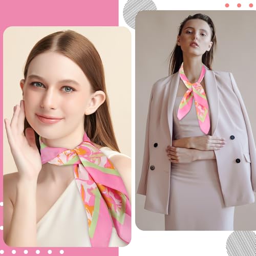 27.5” Square Satin Head Scarf, Pink Silk Feeling Scarf Medium Square Satin Head Neck Scarves for Women Fashion Wrap Neck Scarves for Hair Wrapping and Sleeping at Night2