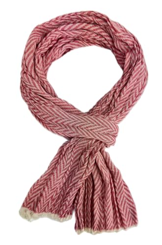 Rotfuchs Leichter Baumwollschal Damenschal Herrenschal Knitterlook Fischgrat Muster in rot weiß Made in Germany