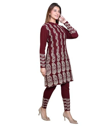 Image of Grand Line Women's Acrylic Woolen Winter Wear Warm Kurta with Palazzo Set