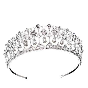 Vintage Crystal Rhinestone Pearls Queen Crown Bride Tiara For Girls Bridal Bride Bridesmaid Wedding Birthday Party Silver
