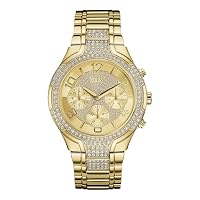 GUESS Women's Gold-Tone Stainless Steel Crystal Embellished Bracelet Watch with Day, Date + 24 Hour Military/Int'l Time. Color: Gold-Tone (Model: U0628L2), Gold Tone, NS, Modern-Classic