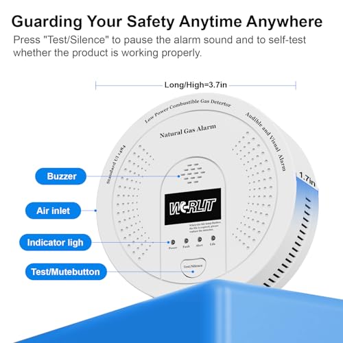 Explosion-Proof Natural Gas Detector Alarm - Ultra-Sensitive CH4/Propane Gas Leak Alert with 85dB Siren & Strobe Light, 10-Second Response Battery Methane Gas Monitor for Home RV Battery Include