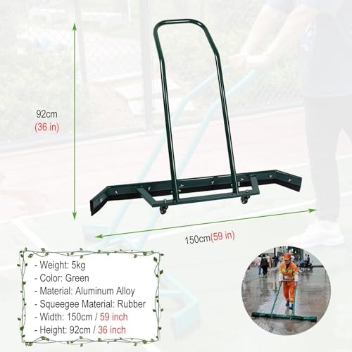 ERRULAN Floor Squeegee W/Replacement Rain Shuttle, 59 Inch Wide Aluminum Alloy Water Pusher Cleaner Cart for Rain Snow Leaves Garbage, Pet Hair Remover Equipment for Patios Garages Swimming Pools — 사진 2