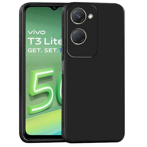 Image of Back Cover for Vivo T3 Lite 5G | Full Camera Protection | Premium Liquid Silicon Case | Flexible Bumper Case for Vivo T3 Lite 5G / Y18 4G / Y18e 4G / Y28s 5G /Y28e 5G /Y03 4G /Z9 Lite 5G (Black)