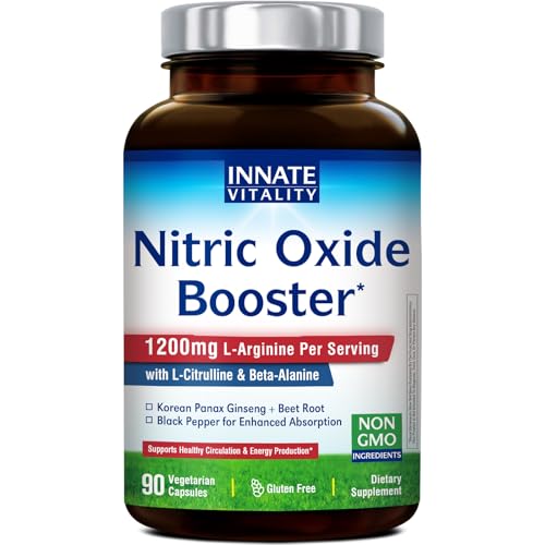 Innate Vitality Nitric Oxide Booster Supplement, L-Arginine, L-Citrulline, Beet Root, Beta-Alanine, Ginseng Root, Healthy Circulation, Energy & Endurance, 90 Vegan Capsules
