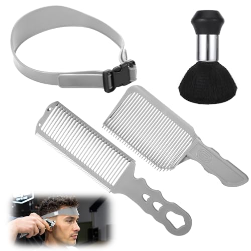 Fade Comb for Men Haircut Kit, Fade Hair Trimming Comb with Haircut Band, Barber Friend Guide for Men and Neckline Template, Guide Hair Cutting Guide(Grey)