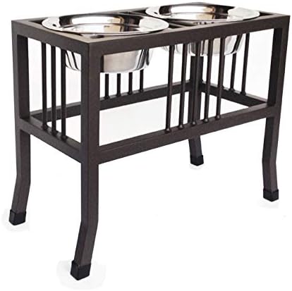Baron Double Bowl Elevated Diner - 18 Tall - Raised Dog Feeder - Color: Mocha - Great for Large/XL Breeds - Best Pet Food and Water Bowls - Non-Skid Legs - Metal/Steel - Stainless Steel Bowls