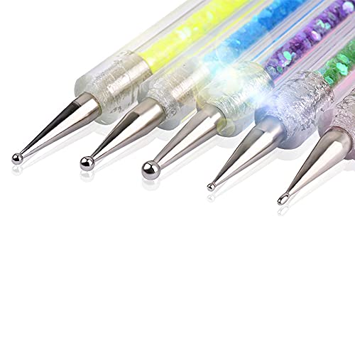 Waldd 5 Pieces Nail Art Point Drill Drawing Brush Pen Manicure Care Tool Nail Brushes Double Ended Dotting Tools Set Nail Art Liner Brush #TOP3
