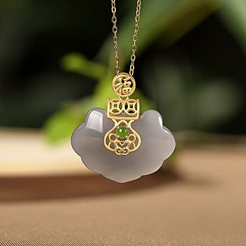 Collier Jade Serrure Fu plaqué or : un bijou vintage artisanal d'exception