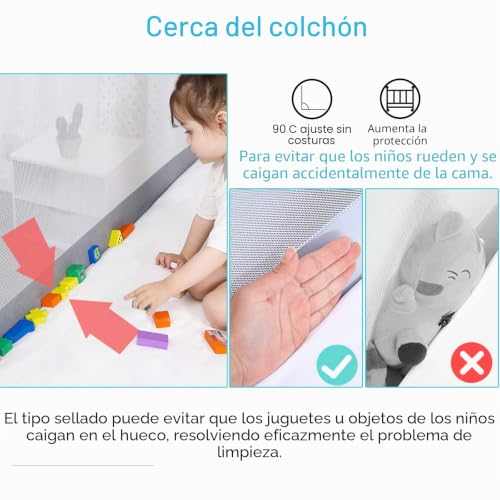 Barrera de cama para niños de 180 cm con elevación vertical gris para evitar caídas nocturnas 6