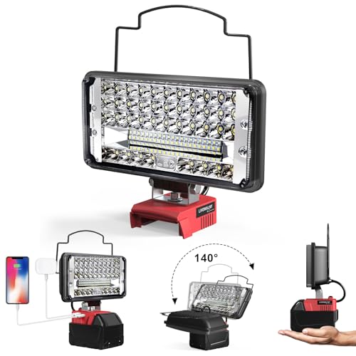 LIVOWALNY Cordless Flood Light for Milwaukee 18v Battery, 90W 9000LM 7\" 18V Light Portable LED Work Light with USB & Type-C Charging Port & Low Voltage Protection & 140Â° Pivoting Head