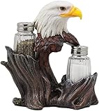 Ebros Gift Patriotic American Bald Eagle Glass Salt And Pepper Shakers Holder Figurine Decor 7"H Eagles Birds Of Prey King Of The Skies Wings Of Glory Kitchen Dining Bar Accent
