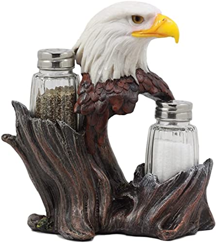 Ebros Gift Patriotic American Bald Eagle Glass Salt And Pepper Shakers Holder Figurine Decor 7"H Eagles Birds Of Prey King Of The Skies Wings Of Glory Kitchen Dining Bar Accent