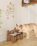 Hzuaneri Erhöhter Hundenapf, Enthält Zwei Edelstahlnäpfe Mit Spritzwassergeschütztem, Rutschfestem Und Quietschfreiem Design, Geeignet Für Kleine Und Mittelgroße Hunde, Vintage Braun PB01601B