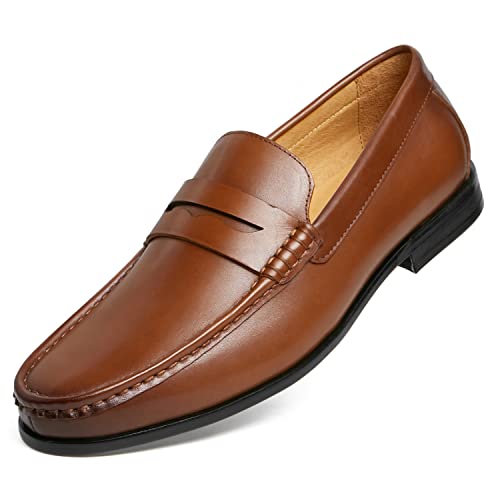 Journey West Mens Penny Loafers with Genuine Leather Business Dress Slip on Loafer Shoes for Men Tan US 13
