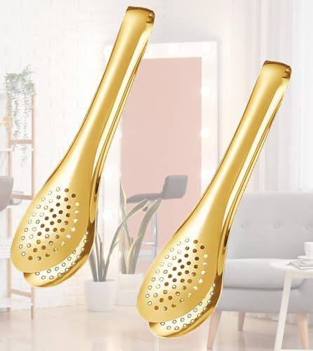 2 Pieces Mini Gold Serving Tongs 5 Inch Stainless Steel Serving Utensils for Appetizers Sugar Ice Tea Party Set