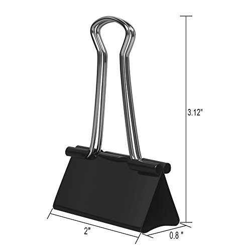 Heqishun Extra Large Binder Clips 2 inch Jumbo Binder Clips 24 Pack Big Metal Paper Clamps Black - Thumbnail 2