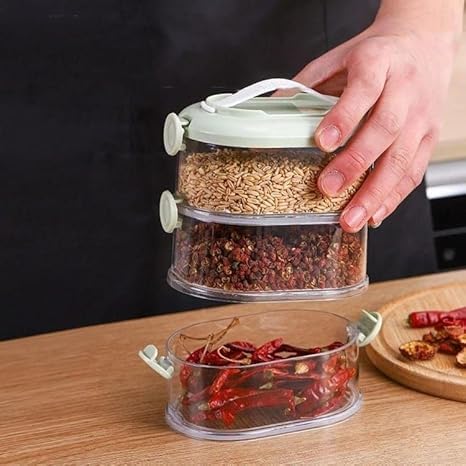 Image of 3 Layear Multi purpose storage box | 3 layer Storage Box, Stackable Kitchen Condiment Jars with Lids, Leak Proof And Food Fresh-keeping Box For Fruit, Snack And Spice |