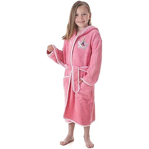 DHestia - Albornoz de baño para niñas 100% algodón natural Pink Unicorn (2 a 4 años) Cover