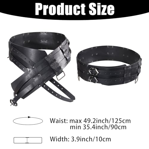 Medieval Wide Belt Viking Faux Leather Armor Knight Waist Belts Wide Embossed Buckle Corset Belts for LARP Halloween Cosplay Christmas Costume Black2