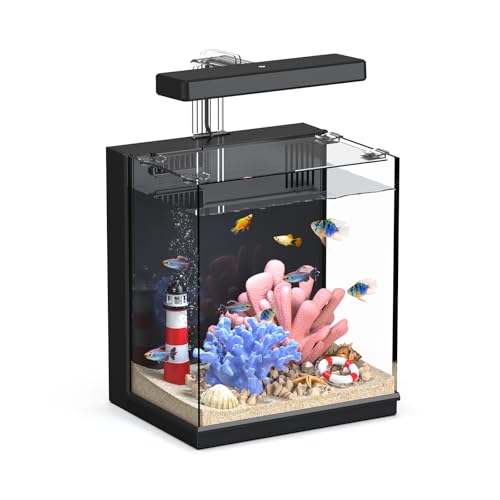 AQUASMITH Beta Fish Tank, 2 Gallon Betta Fish Aquariums with Filter & Light, for Men, Fish Tanks for Kids & Starter, Black