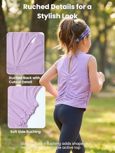 Image of WELAKEN Girls' Athletic Tank Top - Mesh Open Back Sleeveless Sports Shirt for Active Kids
