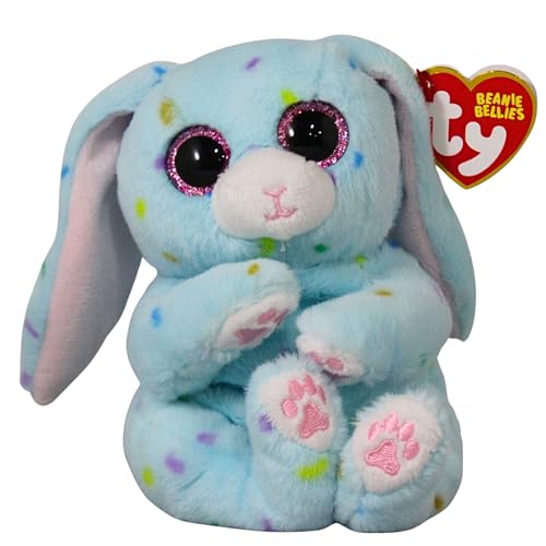 TY Beanie Bellies Skippy Le Lapin de Pâques Bleu Clair avec Les Yeux Rose Glitter, Les câlins Animaux en Peluche avec Le Ventre Doux, Pâques, 20 cm, T41515