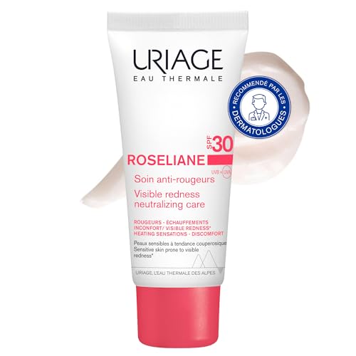 Uriage Roseliane Crème Hydratante Visage Anti-Rougeurs SPF30 - Extraits de Ginseng, Algues - Couvre les Rougeurs, Action Apaisante Longue Durée - Parfum...