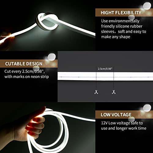 Image of LED Neon Lights Flexible White 16.4FT /5M 12V DC Waterproof Flexible LED NEON Light for Indoors Outdoors Decorm [Power Adapter Included]