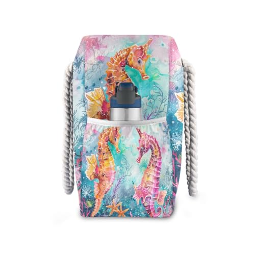 Image of Beach Tote Bags for Women, Turtle Flower Starfish Large Beach Shoulder Bag Pool Bags Purse