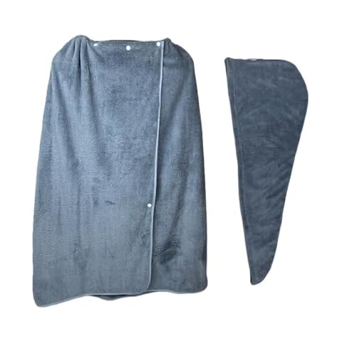 SOFTBATFY Women Microfiber Bath Wrap Towel and Hair Drying Towel - Adjustable Soft Body Wraps Dress with Hair Towel (Grey Blue) Cover