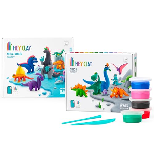 Fat Brain Toys Hey Clay Dino Land Bundle Air Dry Clay Kit with Interactive App for Kids & Tweens Modeling Clay and Crafts Set