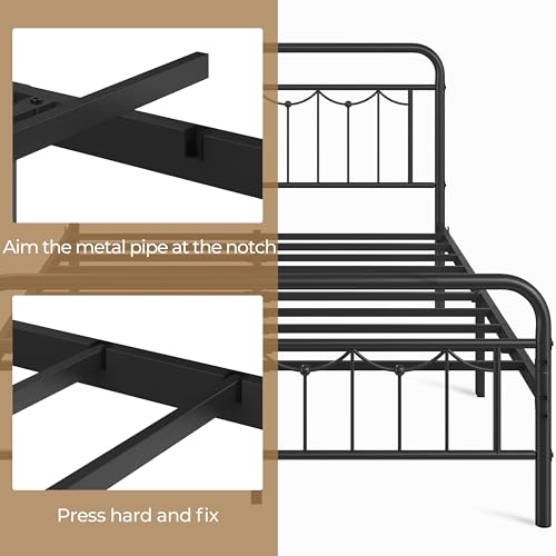 Yaheetech Queen Size Metal Bed Frames with Vintage Headboard and Footboard, Farmhouse Metal Platform Bed, Heavy Duty Steel Slat Support, Ample Under-Bed Storage, No Box Spring Needed, Black