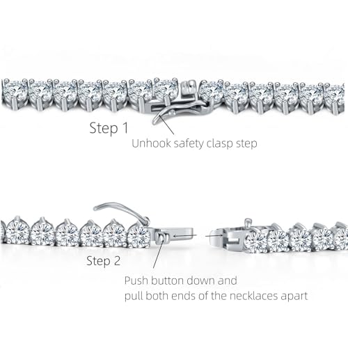 Tennis Necklaces for Women Men | 3 Prong 18K White/Yellow Gold Plated 4mm Round Cubic Zirconia Diamond Chains | Tennis Chain Necklace Size 16-18 inches3