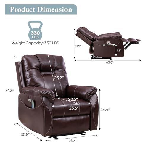 Sillón reclinable eléctrico Marrón con masaje miniatura 2
