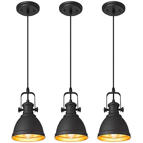 Audickic Pendant Lights, Minimalist Pendant Lighting for Kitchen Island, Hanging Light Fixtures with Black Metal, 3-Pack, AD-2151-1P3 Cover