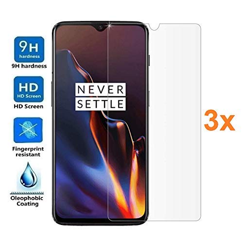 REY 3X Protector de Pantalla para ONEPLUS 6T / One Plus 6T, Cristal Vidrio Templado Premium