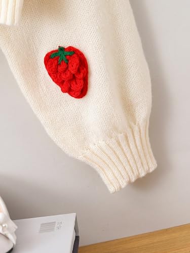 MakeMeChic Girl's Strawberry Crew Neck Sweater Long Sleeve Knit Cute Sweaters Pullover Top4