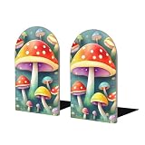 Cute Colored Mushrooms Wood Decorate Bookshelves,Fancy Modern Decorative Book Accessories to Hold Books Firmly On Bookshelf 1 Pair in Pack