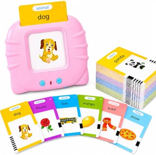 Talking Flash Cards Learning Toys for Toddlers 1-6 Year Old,British English, 224 Words, Audible Educational Toys, Preschool Learning Resource Electronic Interactive Toy Birthday Gifts for Kids-Pink