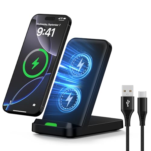 Cargador inalámbrico, 15 W Qi cargador carga rápida inalámbrico Phone Charger Holder inalámbrico inductiva para iPhone 16 15 14 13 12 11 Pro Max Samsung Galaxy S24 ultra/S23/S22/S21/S20 Google Pixel