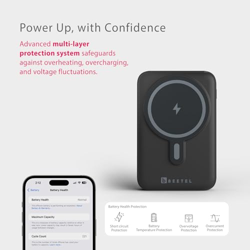 Image of Beetel MagVibe Series WS01 Magsafe 10000mAh Magnetic 15W Wireless Power Bank with Stand for Apple iPhone, Samsung, OnePlus, All Smartphones| Qi Enabled Devices | 3M Ring In Box | Premium Finish| Black