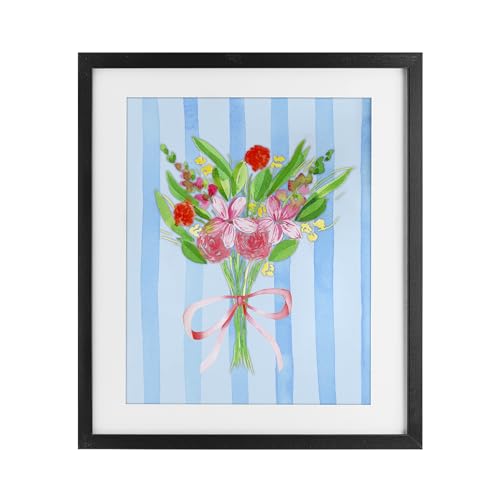 Bright Springy Bouquet rayé blanc sous verre cadre déco 40x33 cm编