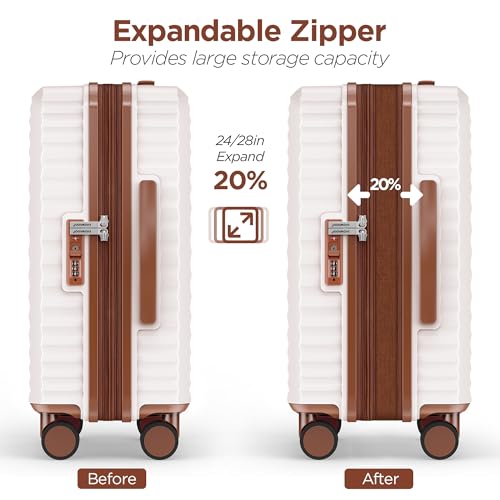 Image of SHOWKOO Suitcase Hardside Expandable Luggage Set, Suitcase with Double Spinner Wheels TSA Lock 3 Piece Set Beige White (DB /TB /28in)