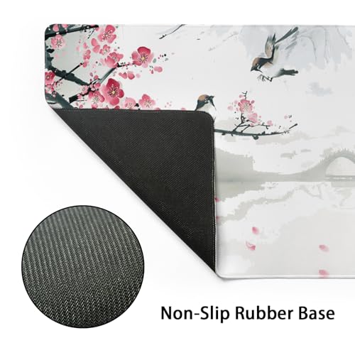 Image of Cherry Blossom Sakura Gaming Mouse Pad 31.5x11.8inch with Stitched Edges Extended Waterproof Desk Pads Non-Slip Rubber Base Large Keyboard Mat Computer Gaming Mousepad for Work /Office /Home (Ten)