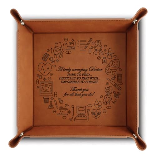 Image of Bella Busta - Thank You Doctor- Appreciation Gift-Medical Student Graduation- Doctor Office Desk Set-Engraved Leather Tray (Gynecology Doctor)