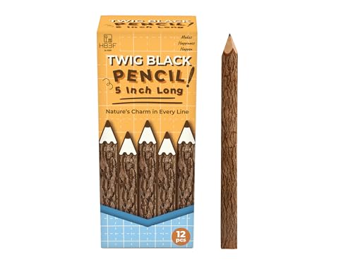 BSIRI Pencil Wood Graphite Wooden Tree Rustic Twig Pencils Birch of 12 Camping Lumberjack Decorations Party Supplies Novelty Gifts Bark Pencils Gifts for Kids in Classroom